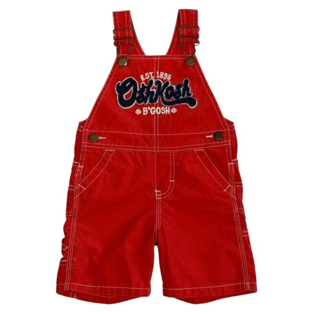 OshKosh Bgosh Kids Red Cotton Canvas Vestbak Shortalls‎ Overalls 18 Months Y2K